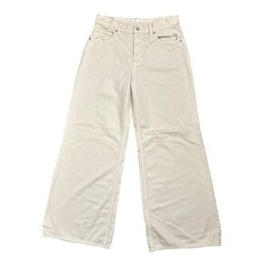 Uniqlo Jeans Cream Off-White Wide Leg Flare Mid Rise Denim Pants Womens Size 28W